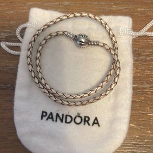 Pandora champagne color double leather wrap bracelet